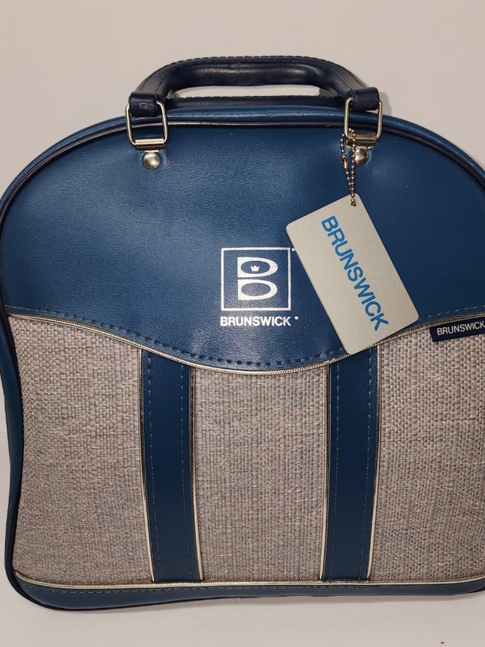 Brunswick Retro Blue Bowling Ball Bag Vintage Vinyl w/ Tweed Fabric Top Carry